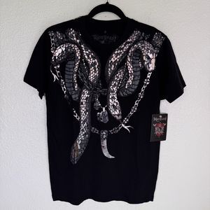 Konquest Shirt Mens Small Metallic Snake Serpent Graphic Tee Tshirt Y2K Grunge S